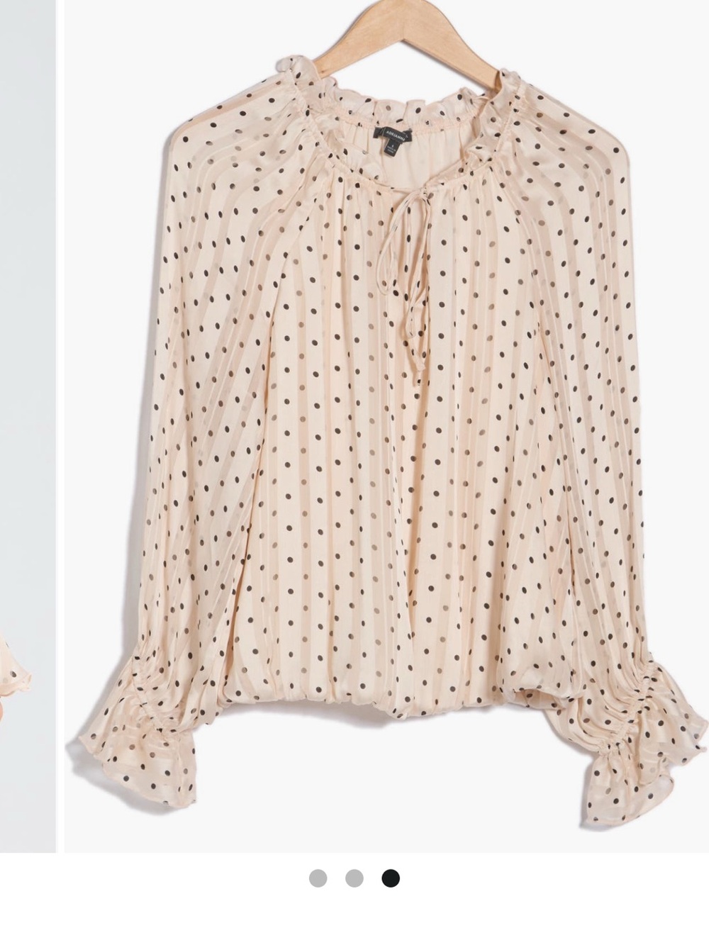 Adrianna Papell Cream Polka Dot Ruffle-Neck Blouse
